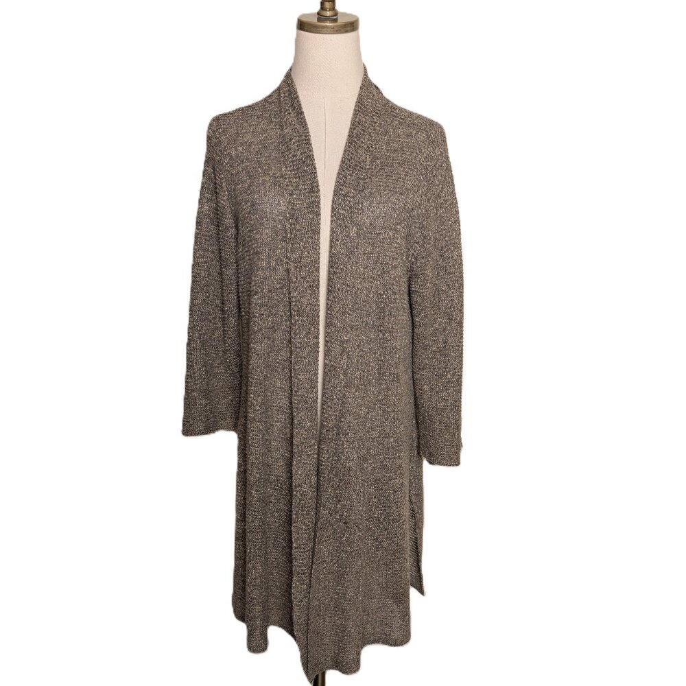 Eileen Fisher 100% Linen Cardigan Women Large Brown Open Front Lagenlook